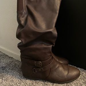 NEW Tall Brown Faux-Leather Slouch Boots
